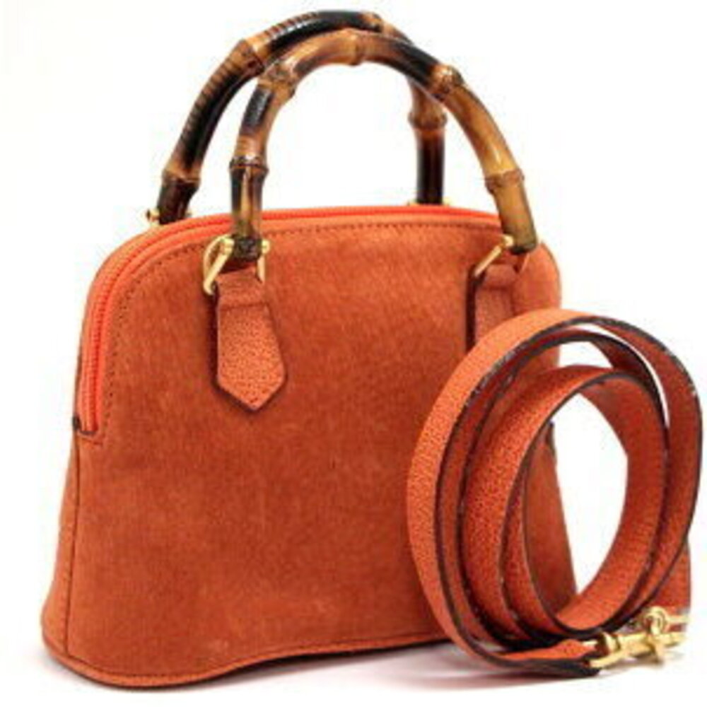 Gucci Bamboo Handbag Suede Leather Orange - Picture 2 of 6